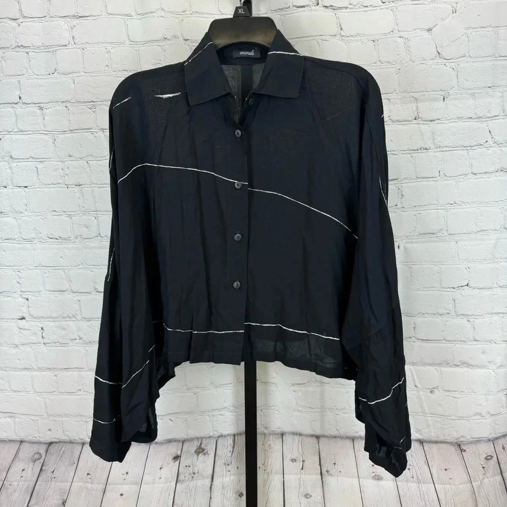 Animale Oversized Black and White Button Down Shirt Size 2
